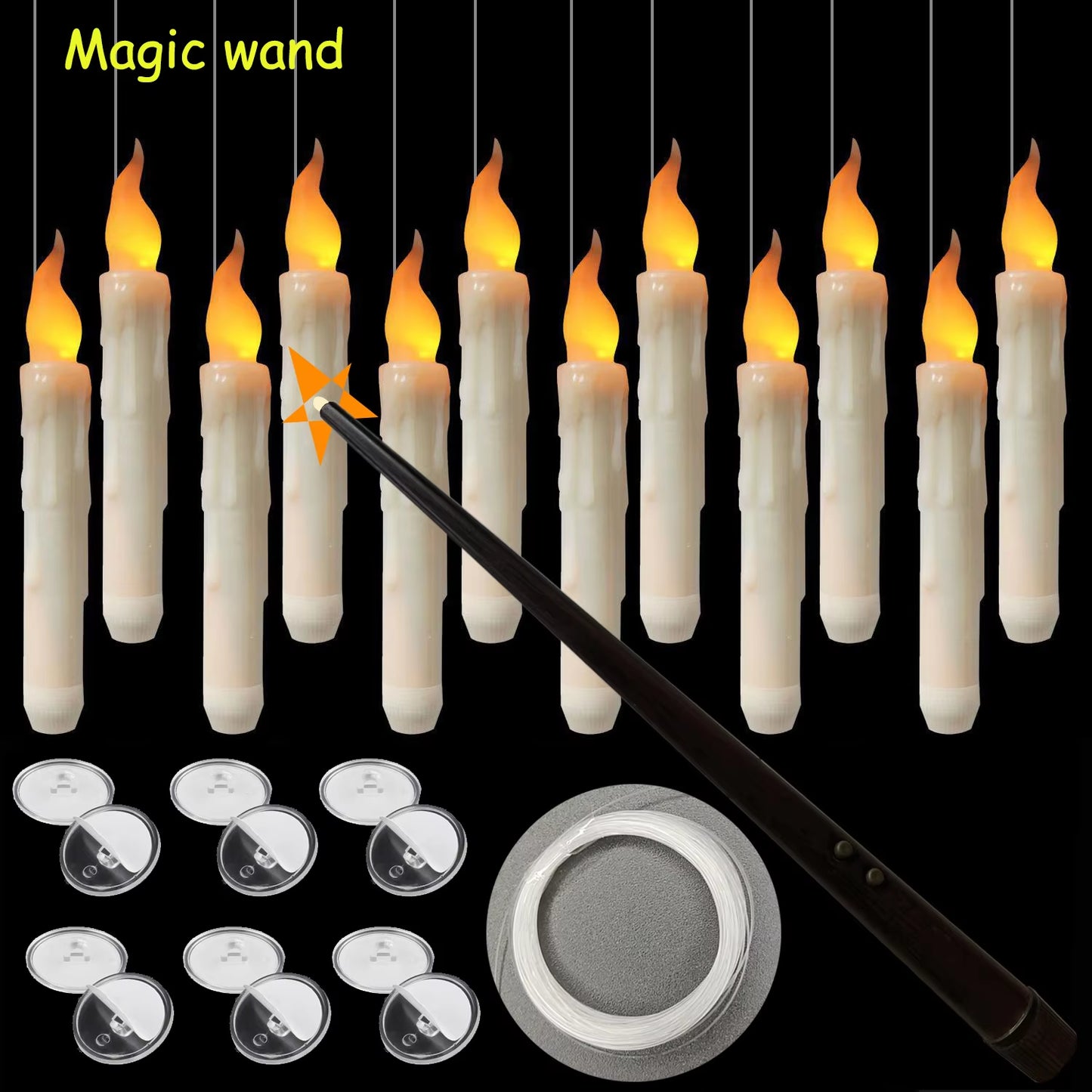 Magical Floating LED Candles with Magic Wand Remote Control Candle Lights Flameless Taper Electronic Candle Christmas Decoration