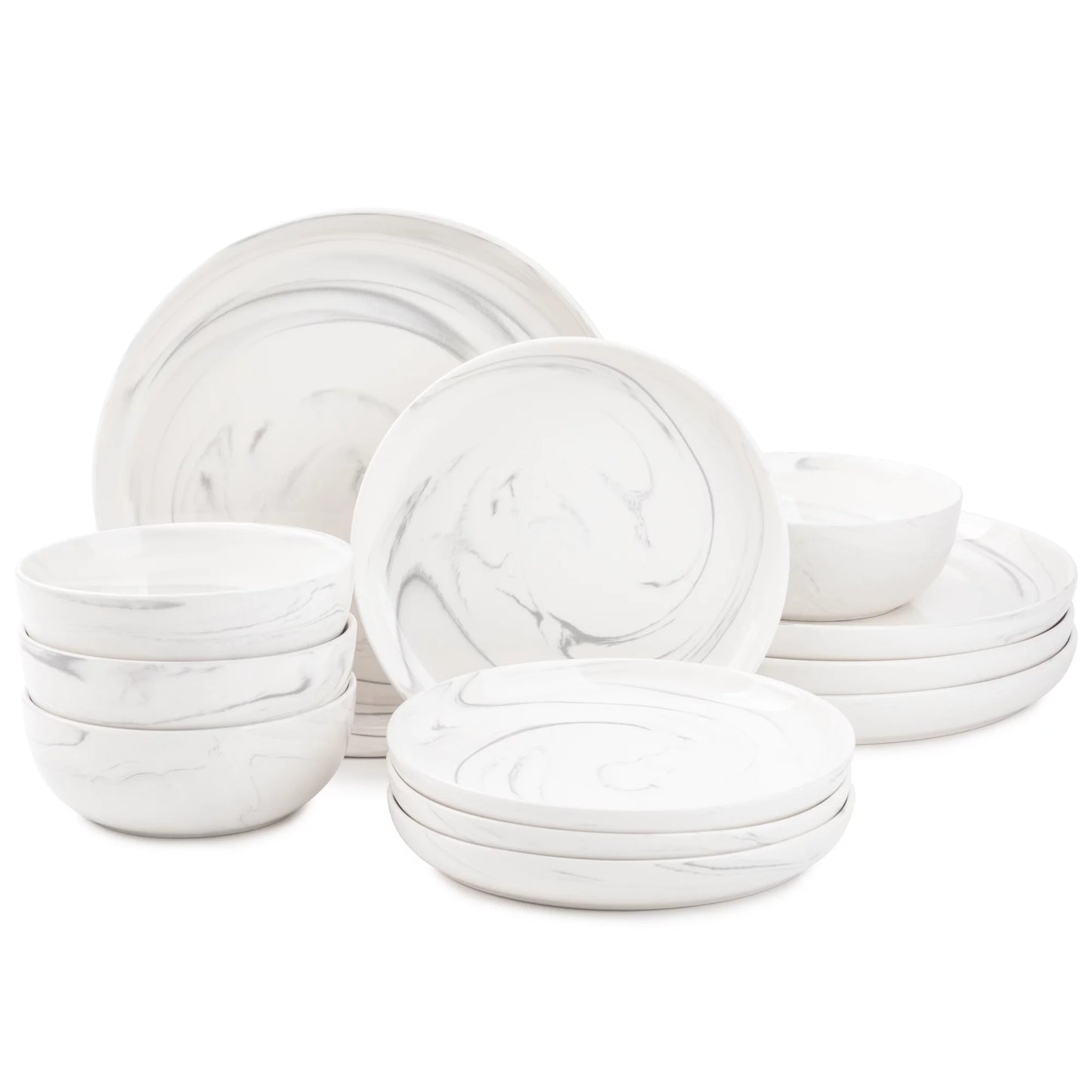 Dinnerware Grey Marble Stoneware, 12 Piece Set