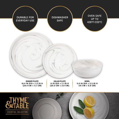 Dinnerware Grey Marble Stoneware, 12 Piece Set