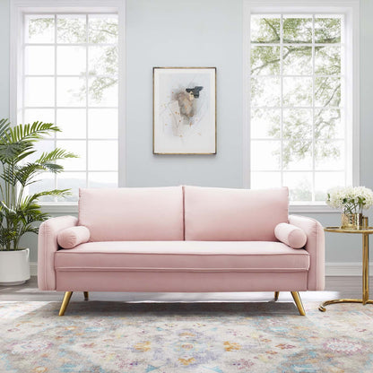 Revive Modern Performance Velvet & Metal Sofa in Pink/Gold